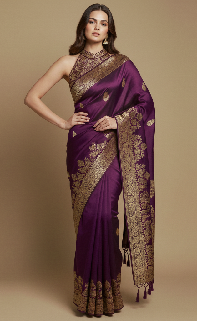 Purple Banarasi Silk Saree for Women | Designer Traditional Wedding Saree | Festive Wear Saree