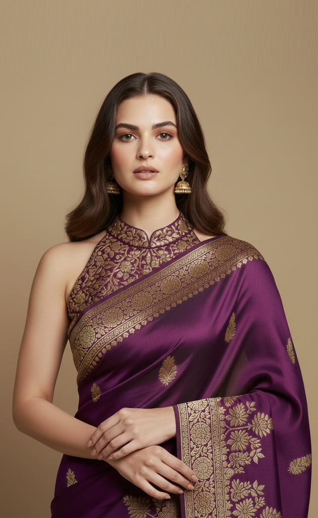 Purple Banarasi Silk Saree for Women | Designer Traditional Wedding Saree | Festive Wear Saree