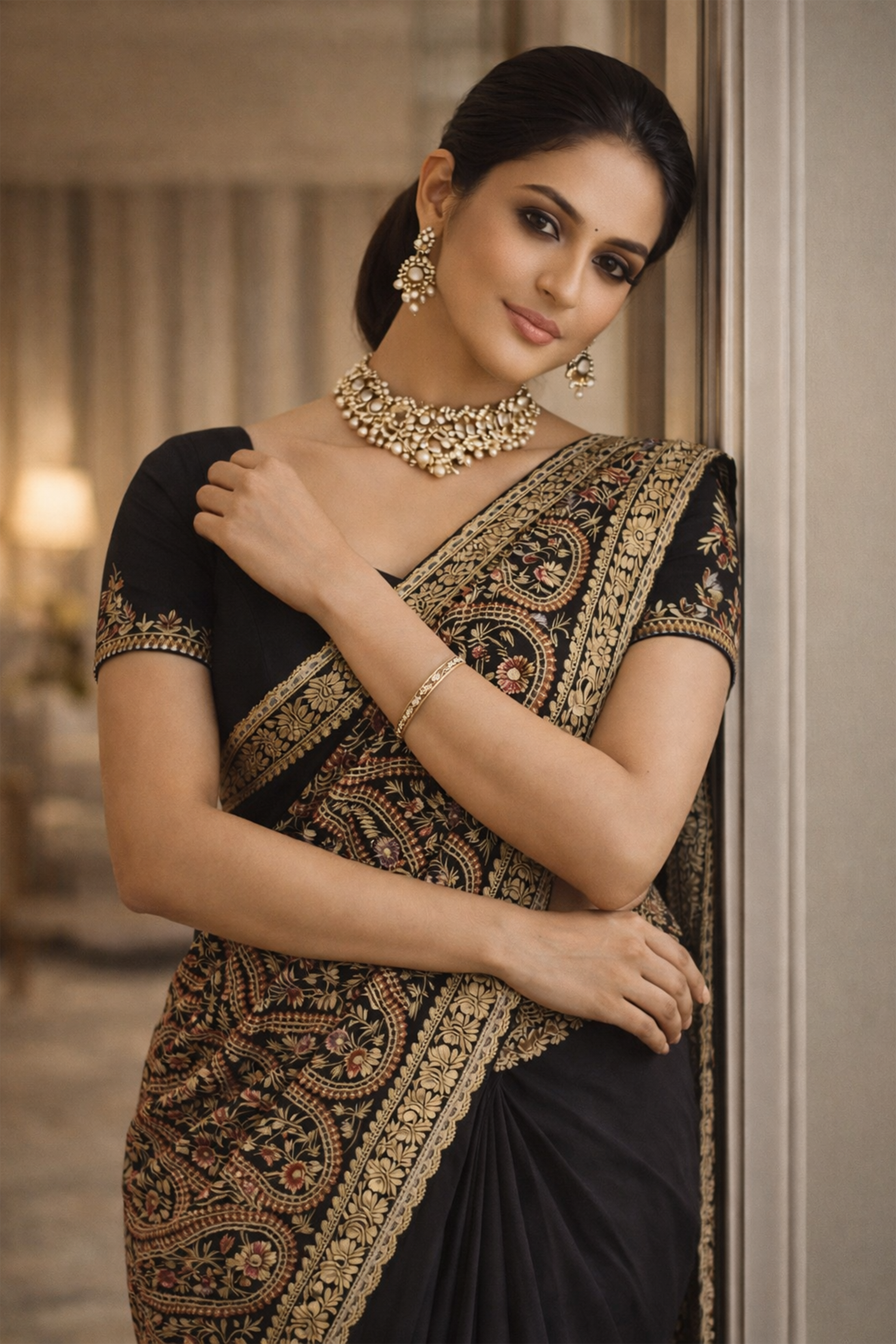 Black Kashmiri Embroidered Saree for Women | Designer Party Wear Saree | Wedding & Festive Saree